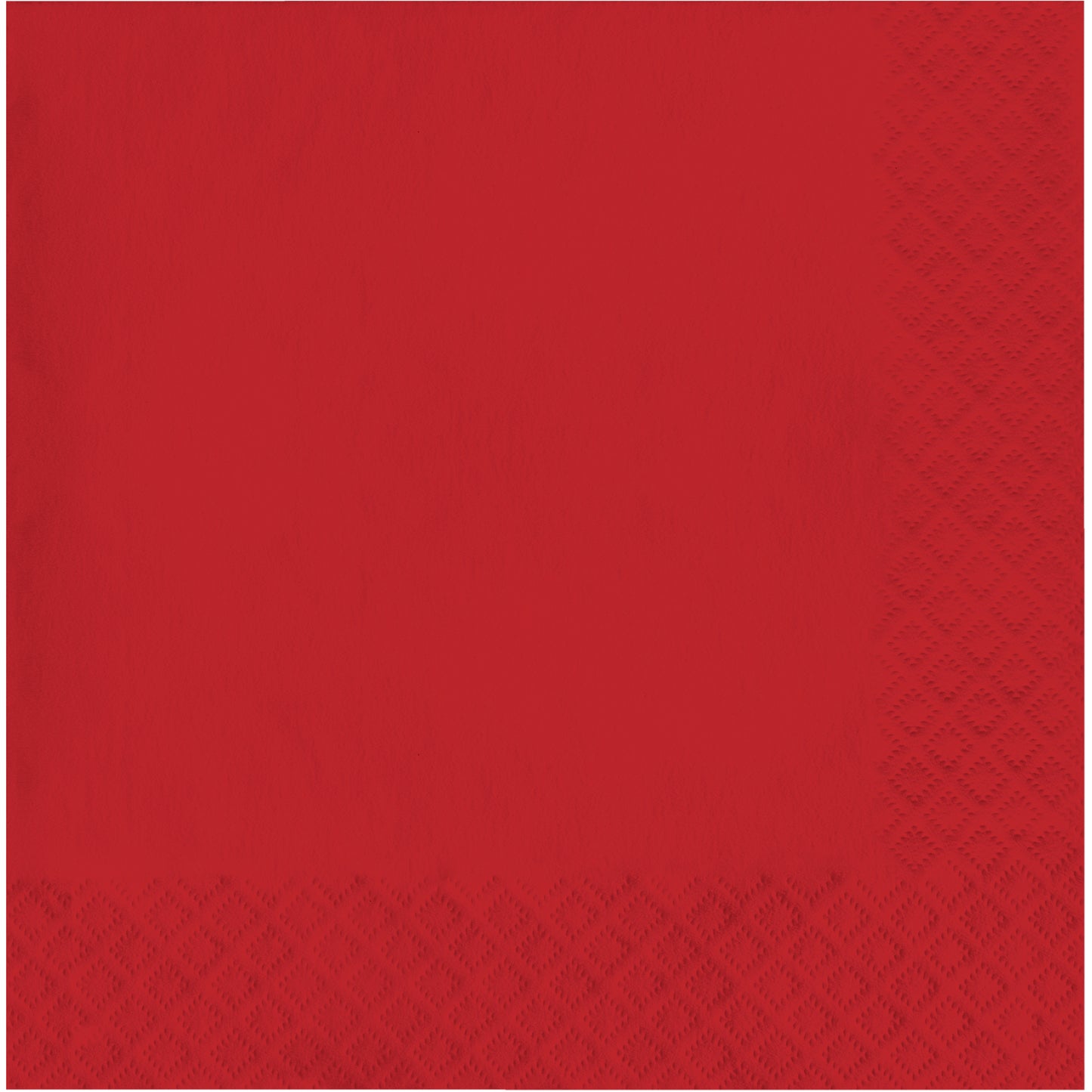 Red paper napkin with a textured pin emboss border