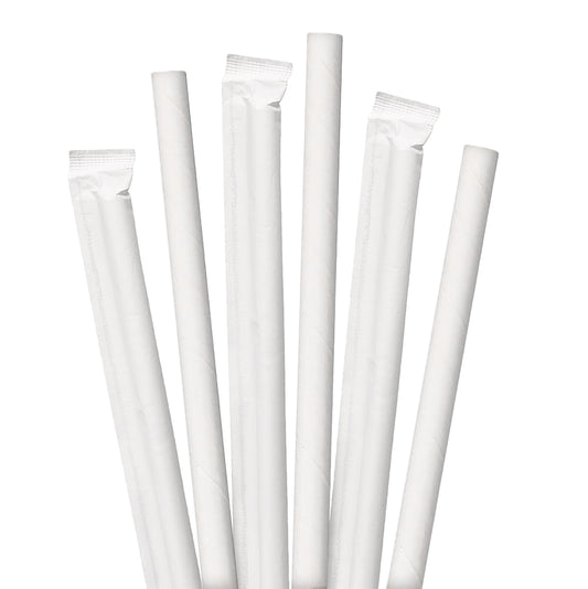 Bulk 10" Wrapped White Giant Paper Straws - 2400 ct. - Napkins.com