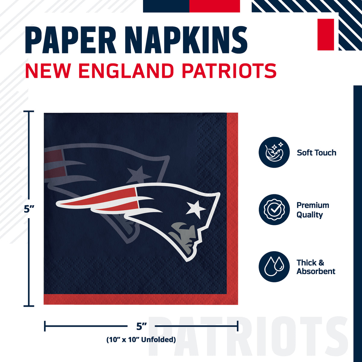 Officially Licensed New England Patriots NFL Football Beverage Napkins 192 ct Bulk