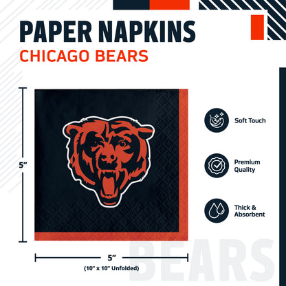 Chicago Bears paper napkins with infographic and product dimensions