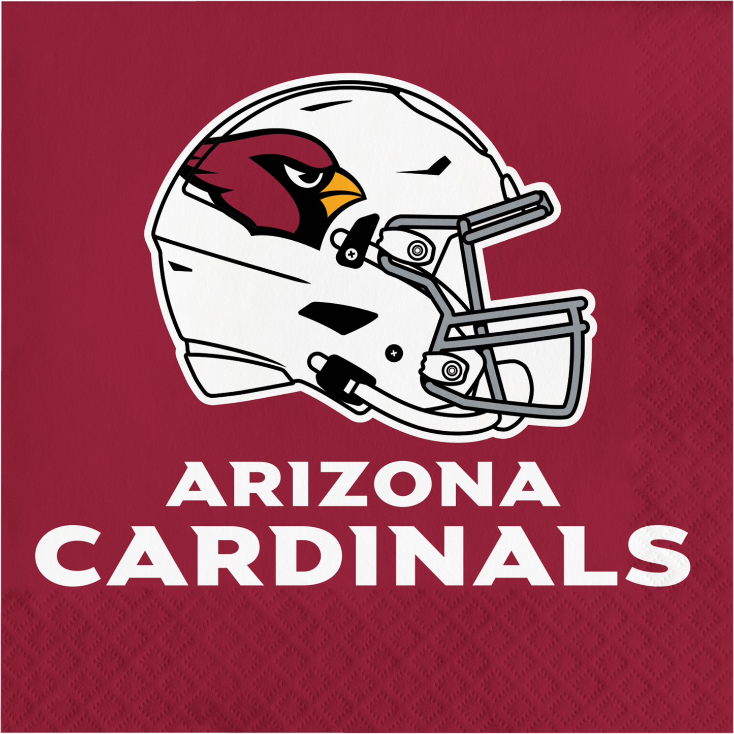 Napkin with Arizona Cardinals helmet and text on a red background