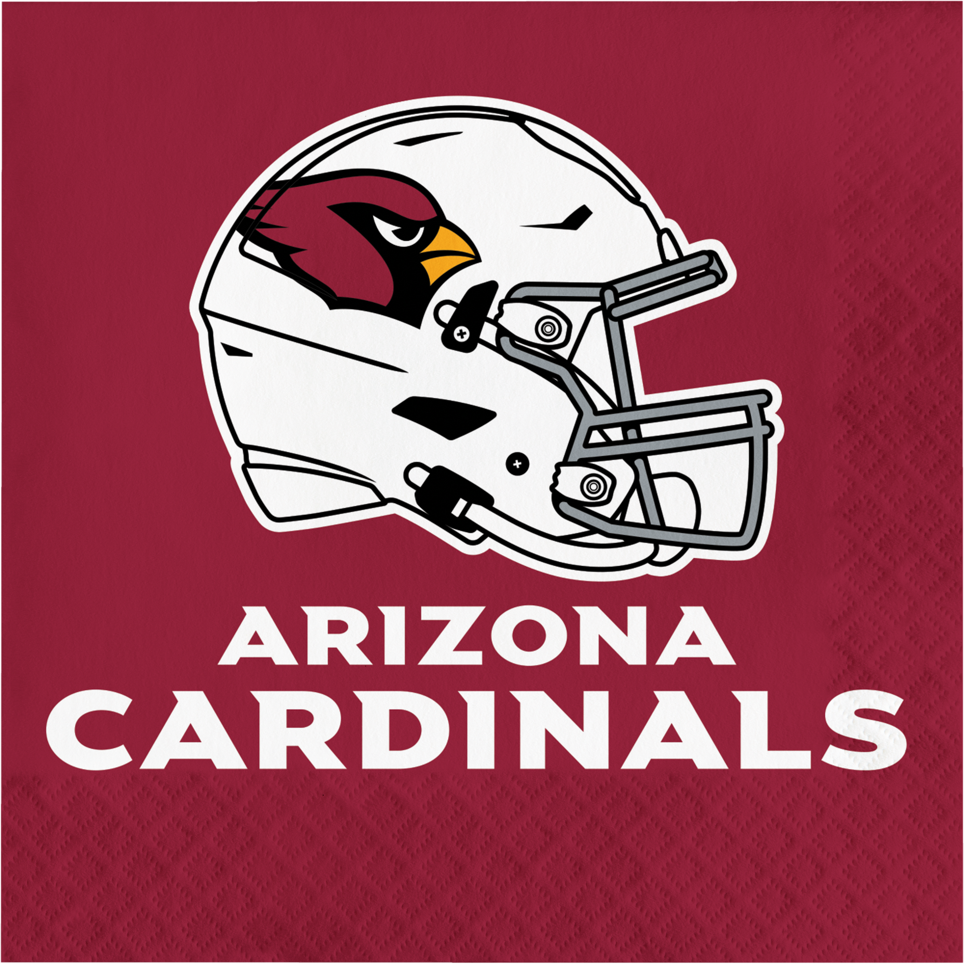 Napkin with Arizona Cardinals helmet and text on a red background