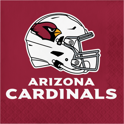 Napkin with Arizona Cardinals helmet and text on a red background