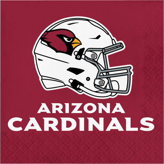 Napkin with Arizona Cardinals helmet and text on a red background