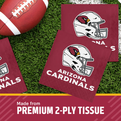 Arizona Cardinals napkins on a football field with "Made from premium 2-ply tissue" text