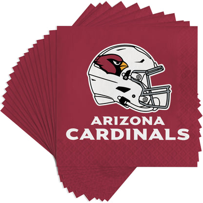 Stack of red Arizona Cardinals napkins with helmet logo