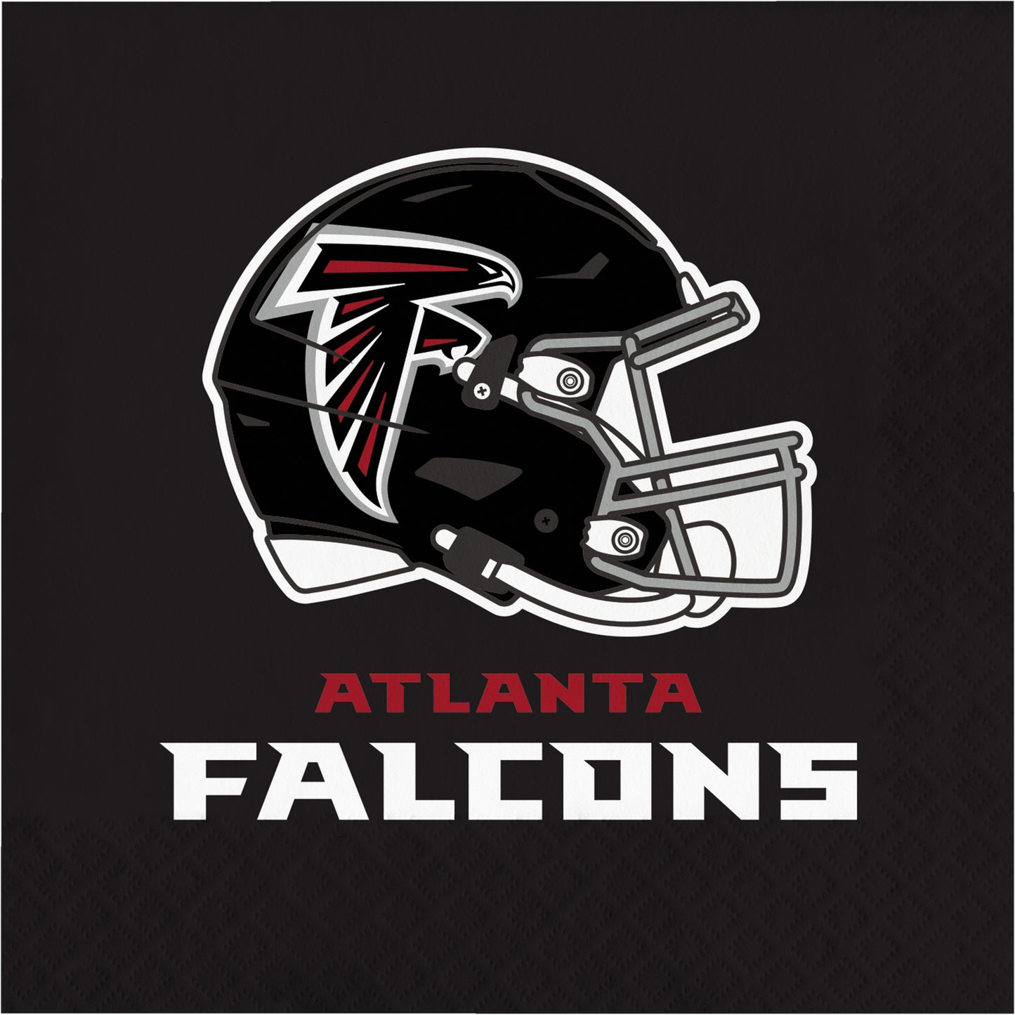 Atlanta Falcons football helmet and text on a black background
