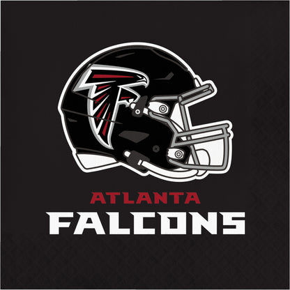 Atlanta Falcons football helmet and text on a black background
