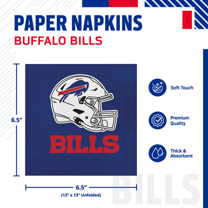 Buffalo Bills paper napkins with infographic and product dimensions