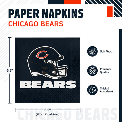 Chicago Bears paper napkins with infographic and product dimensions