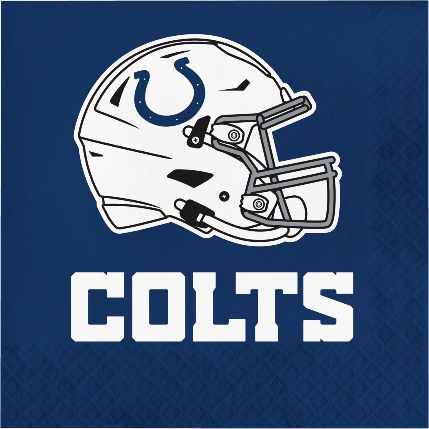 White football helmet with 'Colts' text on a blue background