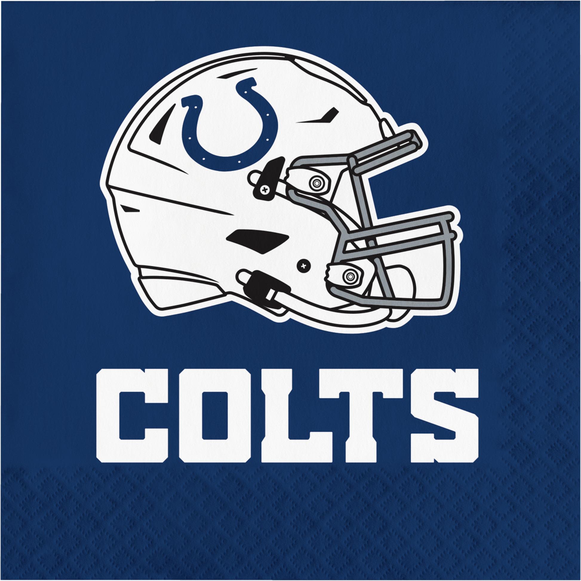 White football helmet with 'Colts' text on a blue background