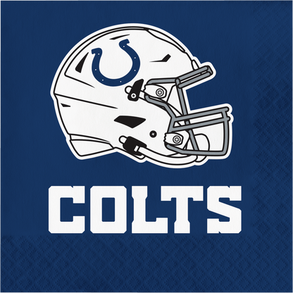 White football helmet with 'Colts' text on a blue background
