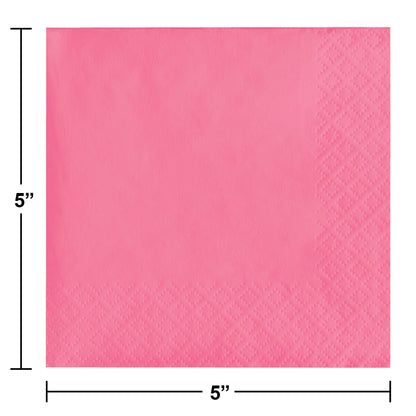 Candy Pink 2-Ply Beverage Napkins 600 ct Dimension Image