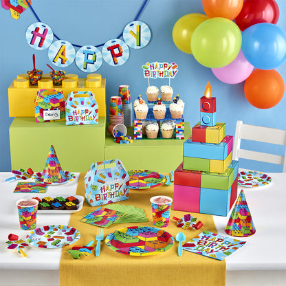 Block Bash Toy Blocks Paper Tablecloths 6 ct on a table