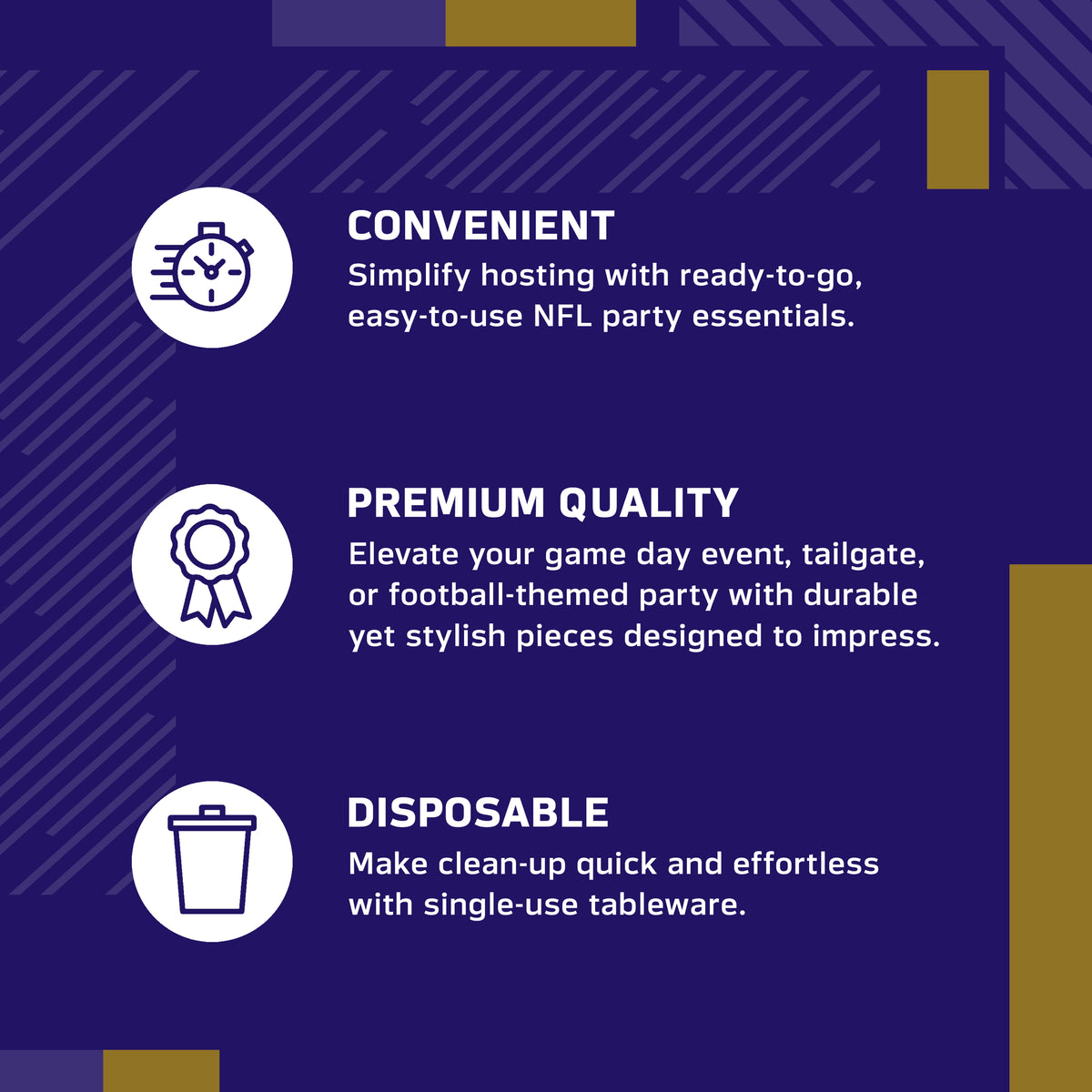 Infographic highlighting convenience, premium quality, and disposable features