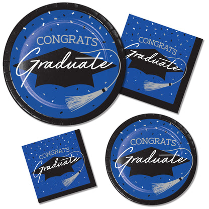 School Spirit Blue Graduation Dinner Paper Plates 180 ct Lifestyle Image
