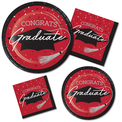 School Spirit Red Graduation Dinner Paper Plates 180 ct Lifestyle Image