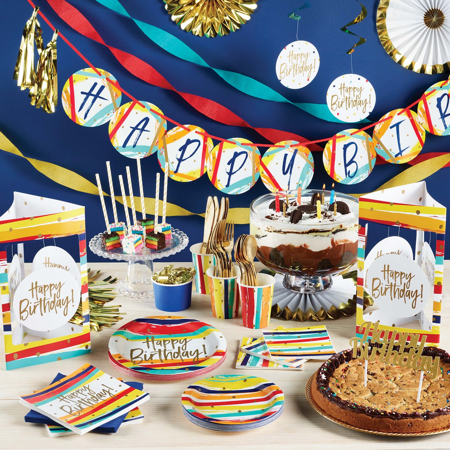 Birthday Stripes Dessert Plates 96 ct