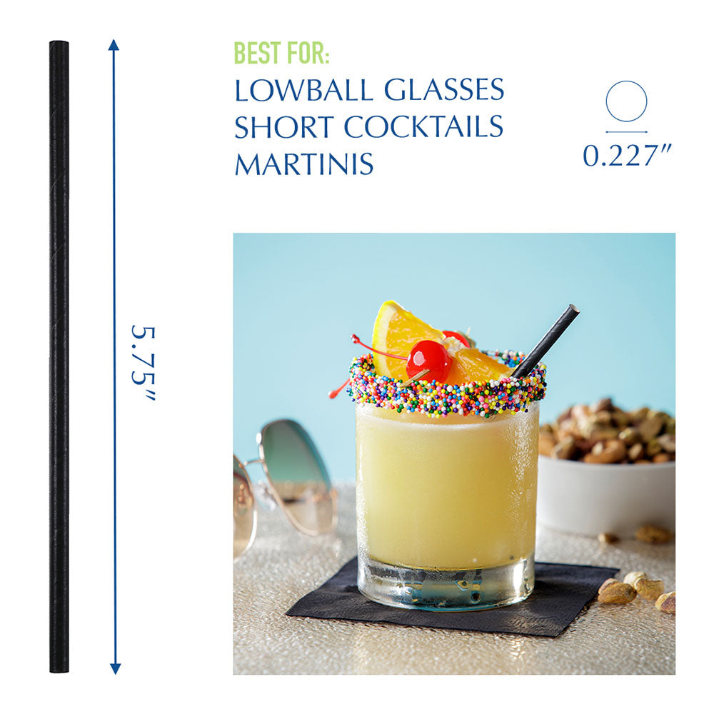 5.75" Wrapped Black Cocktail Paper Straws - 3200 ct.
