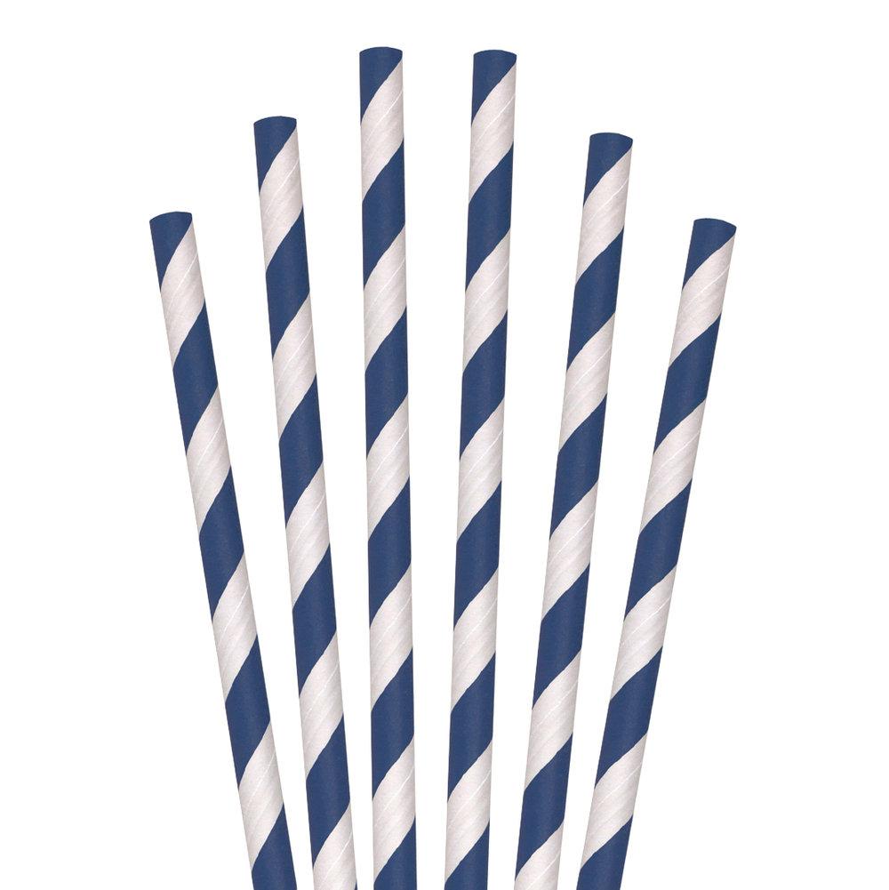7.75" Navy Striped Jumbo Paper Straws - 4800 ct.