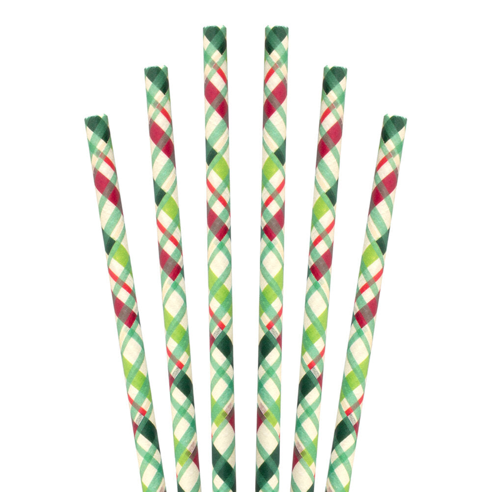 7.75" Christmas Plaid Jumbo Paper Straws - 600 ct.