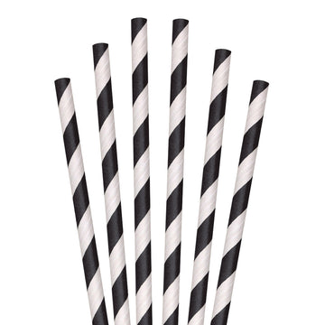 5.75" Black Striped Cocktail Paper Straws - 7000 ct.