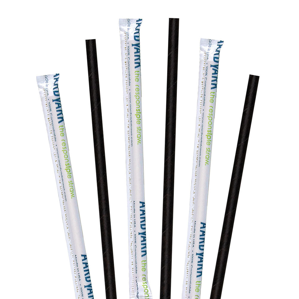5.75" Wrapped Black Cocktail Paper Straws - 3200 ct.