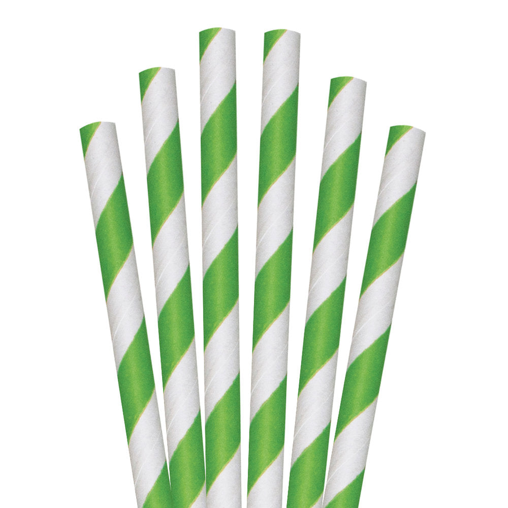 8.5" Green Striped Colossal Paper Straws - 1480 ct.