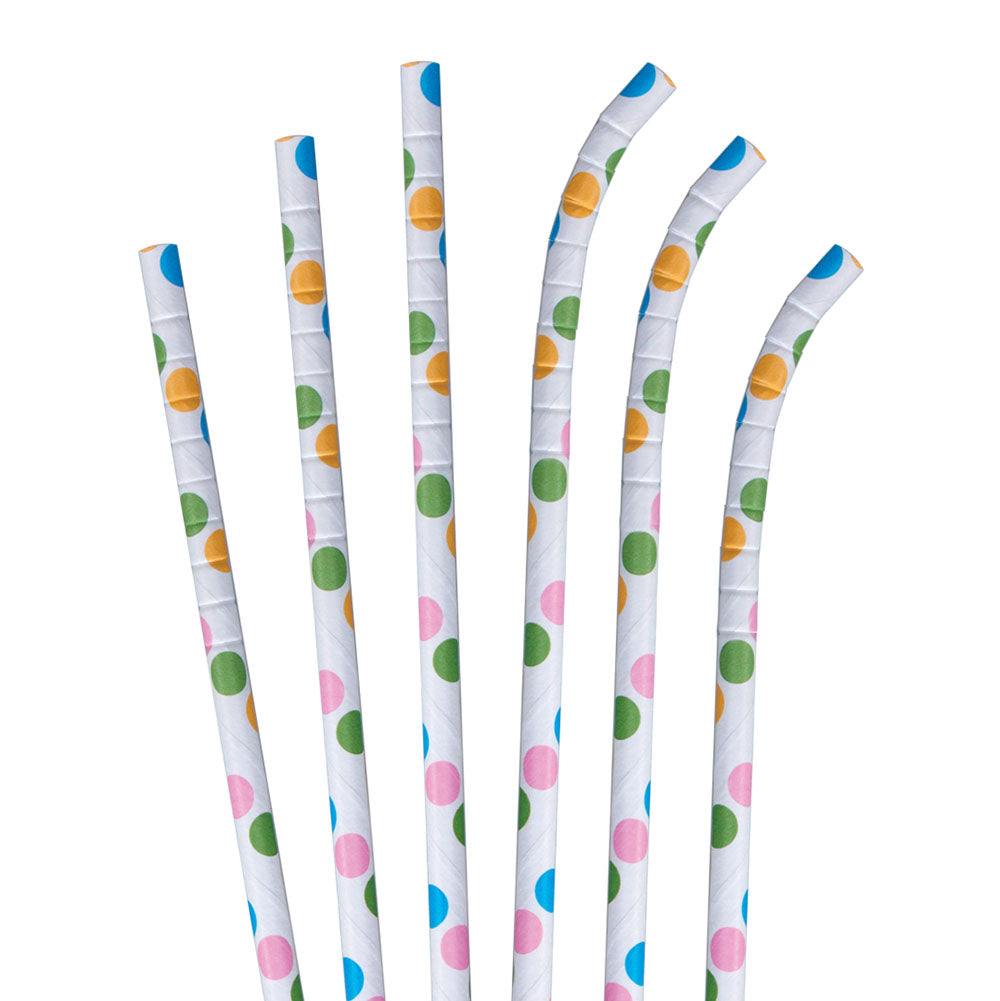 7.75 Green and Red Dots Jumbo Paper Straws - 600 Ct.