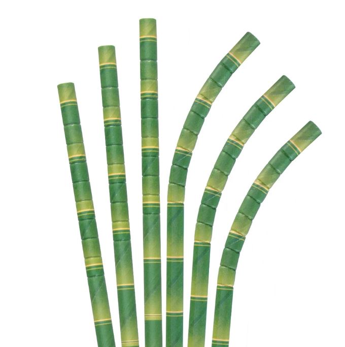 Green Bamboo Pattern 25pc Paper Straws