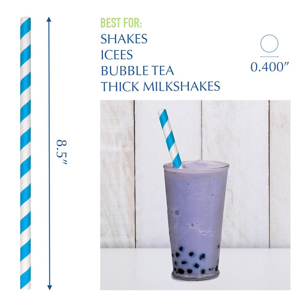 8.5" Blue Striped Colossal Paper Straws - 1480 ct.