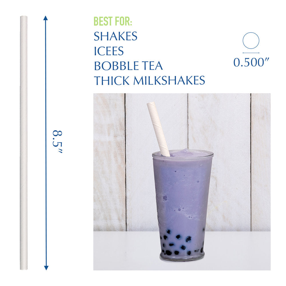 8.5" White Bubble Tea Paper Straws - 1080 ct.