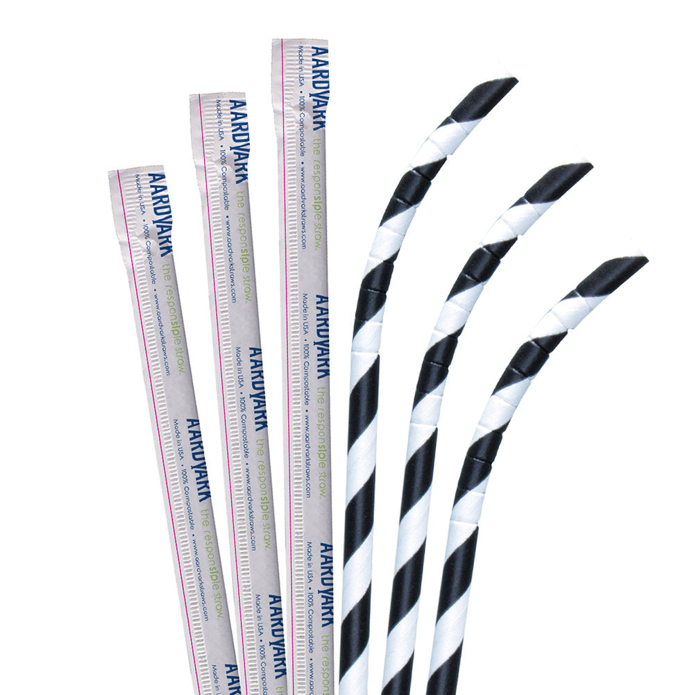 7.75" Wrapped Black Striped Eco-Flex Paper Straws - 3200 ct.