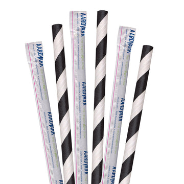 10" Wrapped Black Striped Giant Paper Straws - 2400 ct.