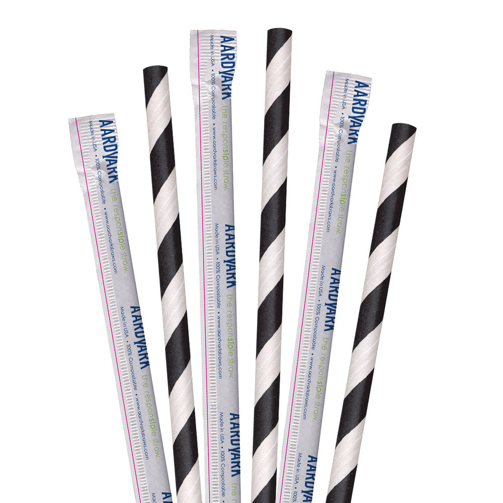 7.75" Wrapped Black Striped Jumbo Paper Straws - 3200 ct.