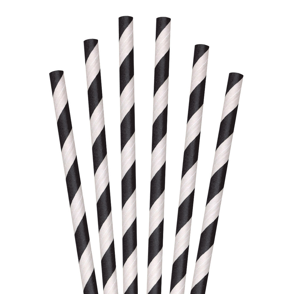 7.75" Black Striped Jumbo Paper Straws - 4800 ct.