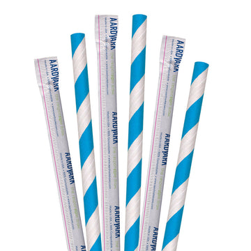 7.75" Wrapped Blue Striped Giant Paper Straws - 2400 ct.
