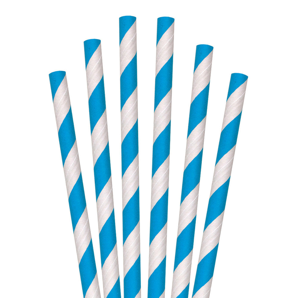 10" Blue Striped Giant Paper Straws - 2800 ct.