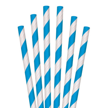 10" Blue Striped Giant Paper Straws - 2800 ct.