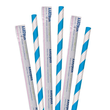 7.75" Wrapped Blue Striped Jumbo Paper Straws - 3200 ct.