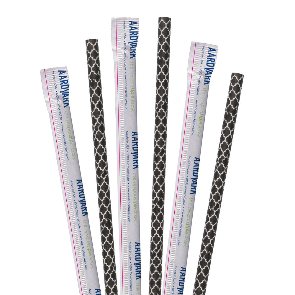 7.75" Wrapped Elegant Black Paper Straws - 3200 ct.