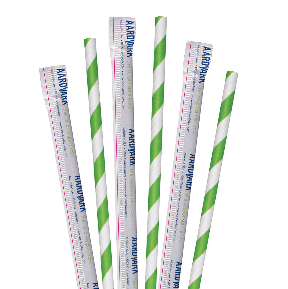 7.75" Wrapped Green Striped Jumbo Paper Straws - 3200 ct.