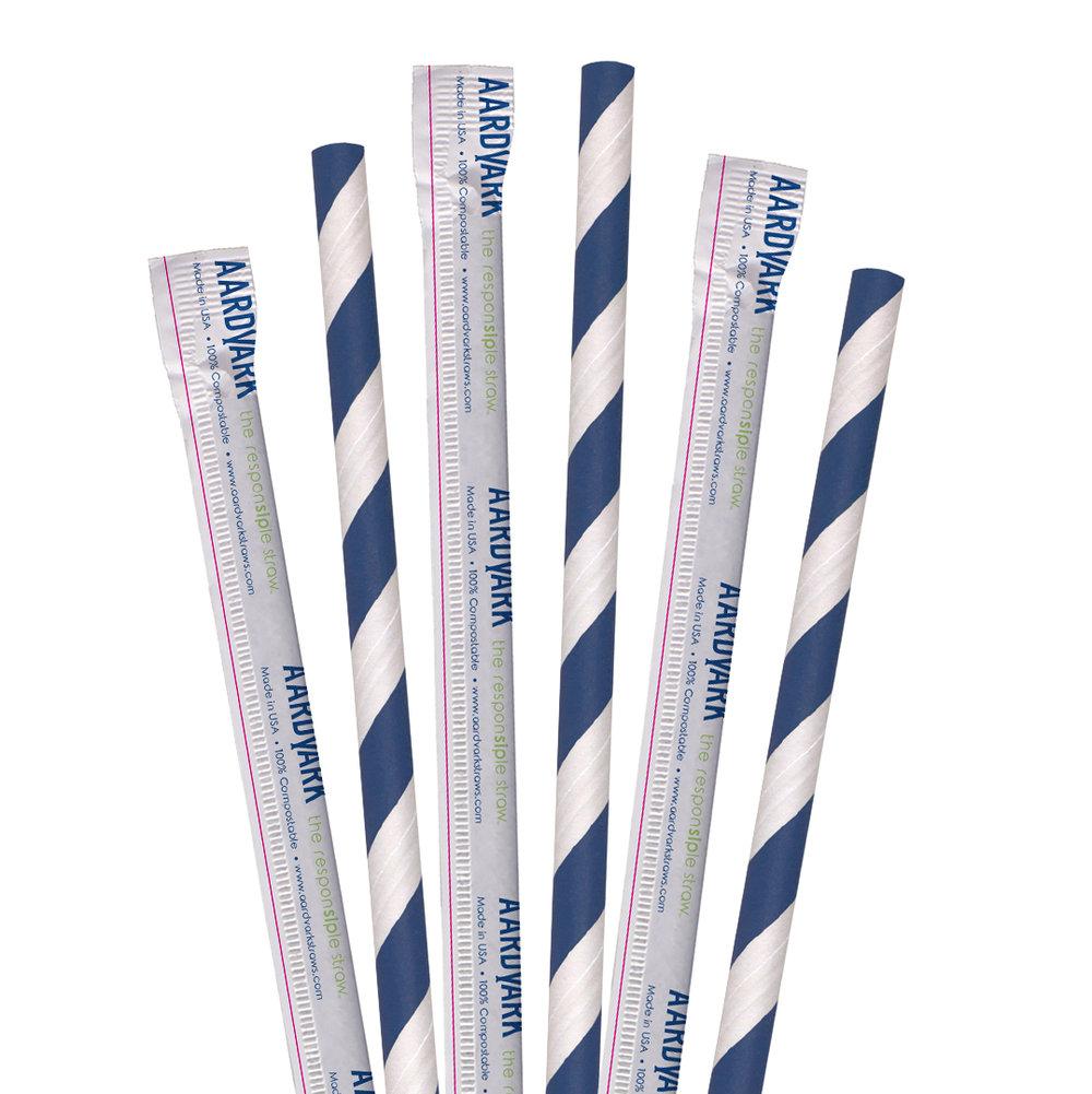 7.75" Wrapped Navy Striped Jumbo Paper Straws - 3200 ct.