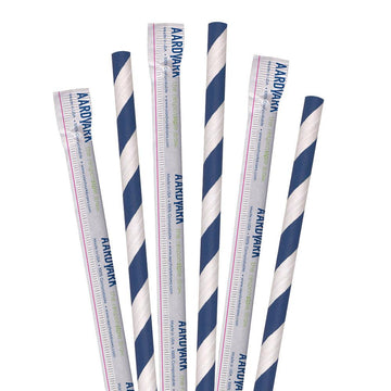 7.75" Wrapped Navy Striped Jumbo Paper Straws - 3200 ct.