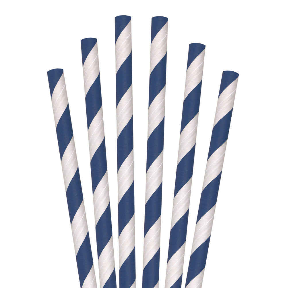 7.75" Navy Striped Giant Paper Straws - 2800 ct.
