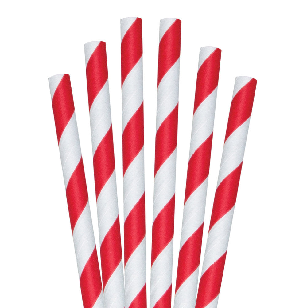 8.5 Red Striped Colossal Paper Straws - 1480 Ct.