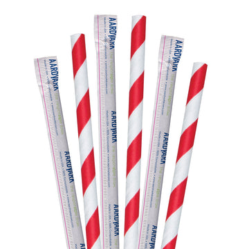 10" Wrapped Red Striped Giant Paper Straws - 2400 ct.