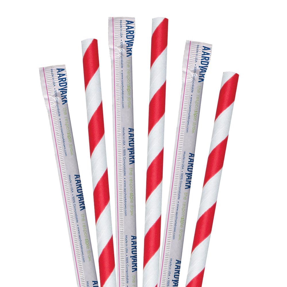 7.75" Wrapped Red Striped Giant Paper Straws - 2400 ct.