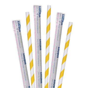 10" Wrapped Yellow Striped Jumbo Paper Straws - 3200 ct.
